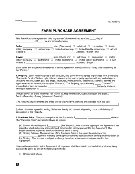 purchase agreement for farm equipment